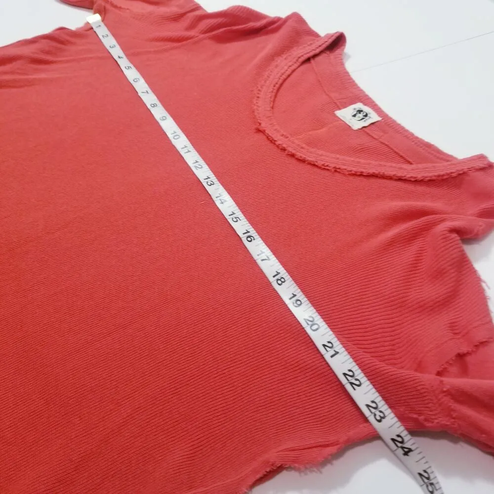 Free People Women size Small Orange Colby Raw Edge Knit Top - Image 5