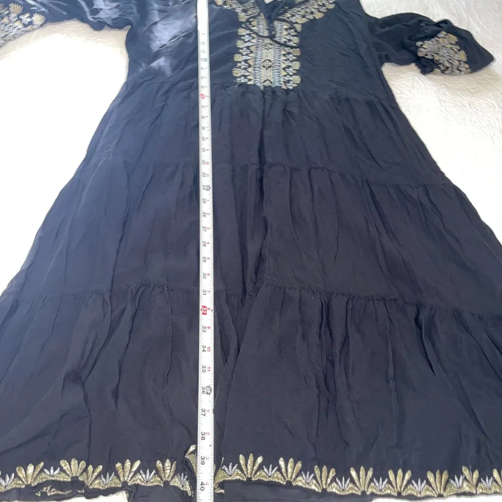 Rachel‎ Zoe Black Gold Silver Embroidered Long Sleeved Dress Swim Coverup Size L - Image 10