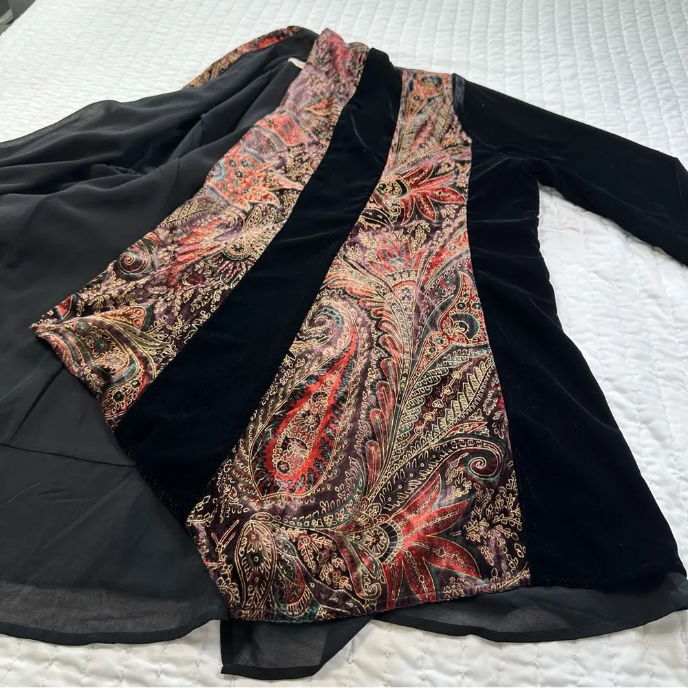 Soft Surroundings Vintage Duster Open Front Boho Velvet Fairy Whimsygoth Print - Image 8