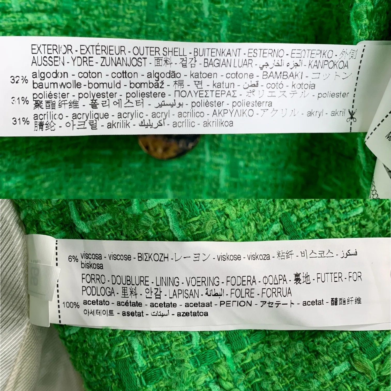 Zara Kate Middleton Textured Tweed Boucle Apple Green Gold Button Cropped Blazer - Image 15