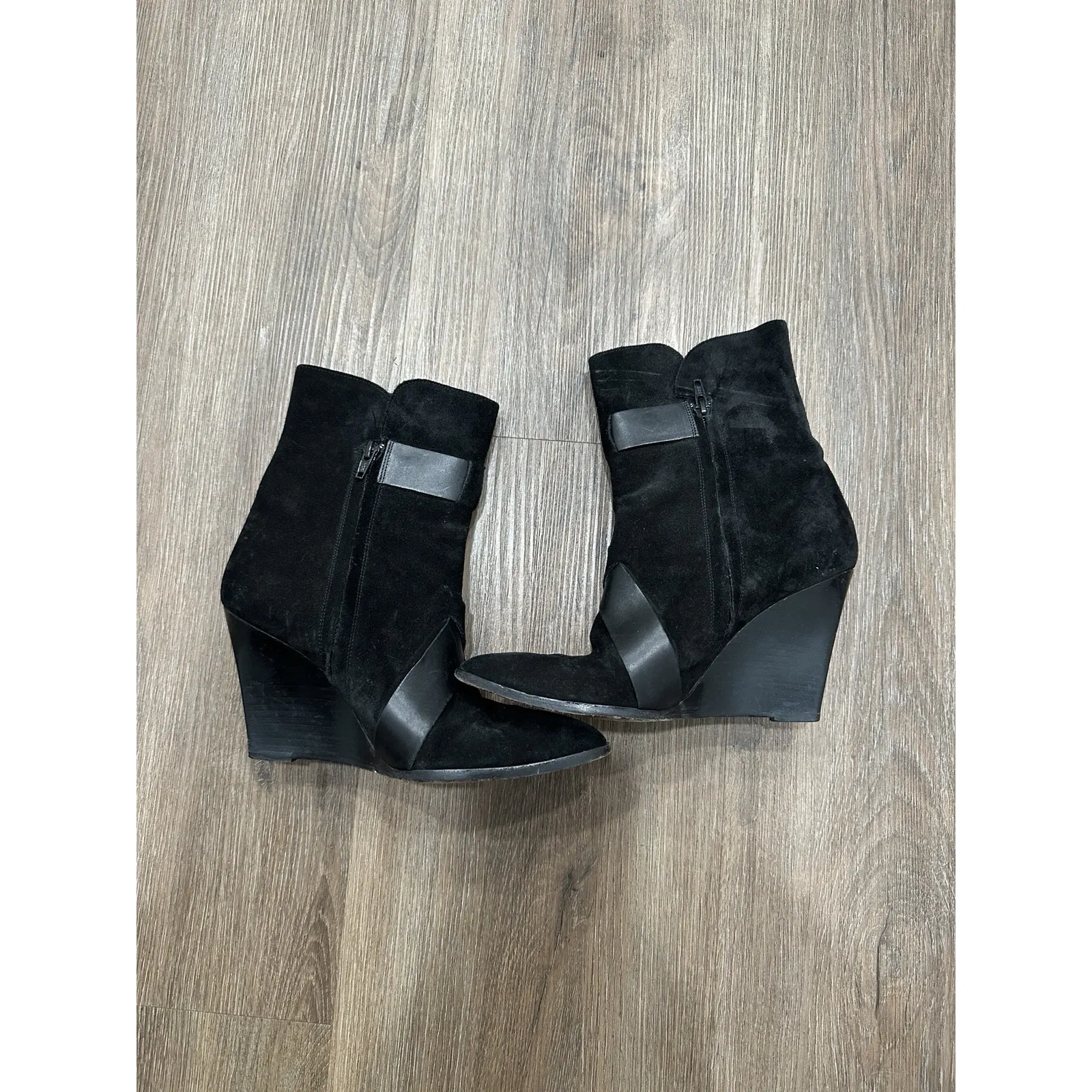 Givenchy  Wedge Ankle Boots‎ Black Buckled Suede Size 37 Pointed Toe - Image 3