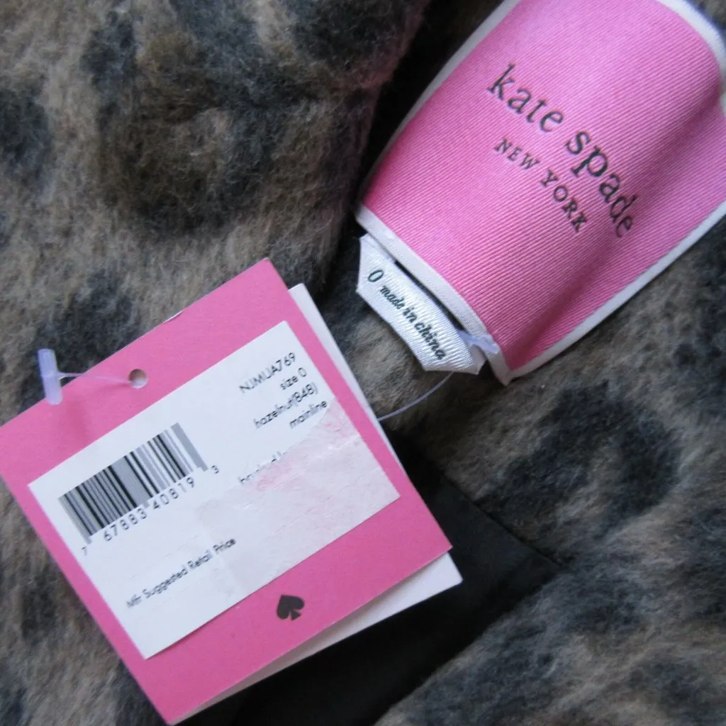 NWT Kate Spade Brushed Leopard Coat in Hazelnut Wool Blend Topcoat 0 $728 - Image 6
