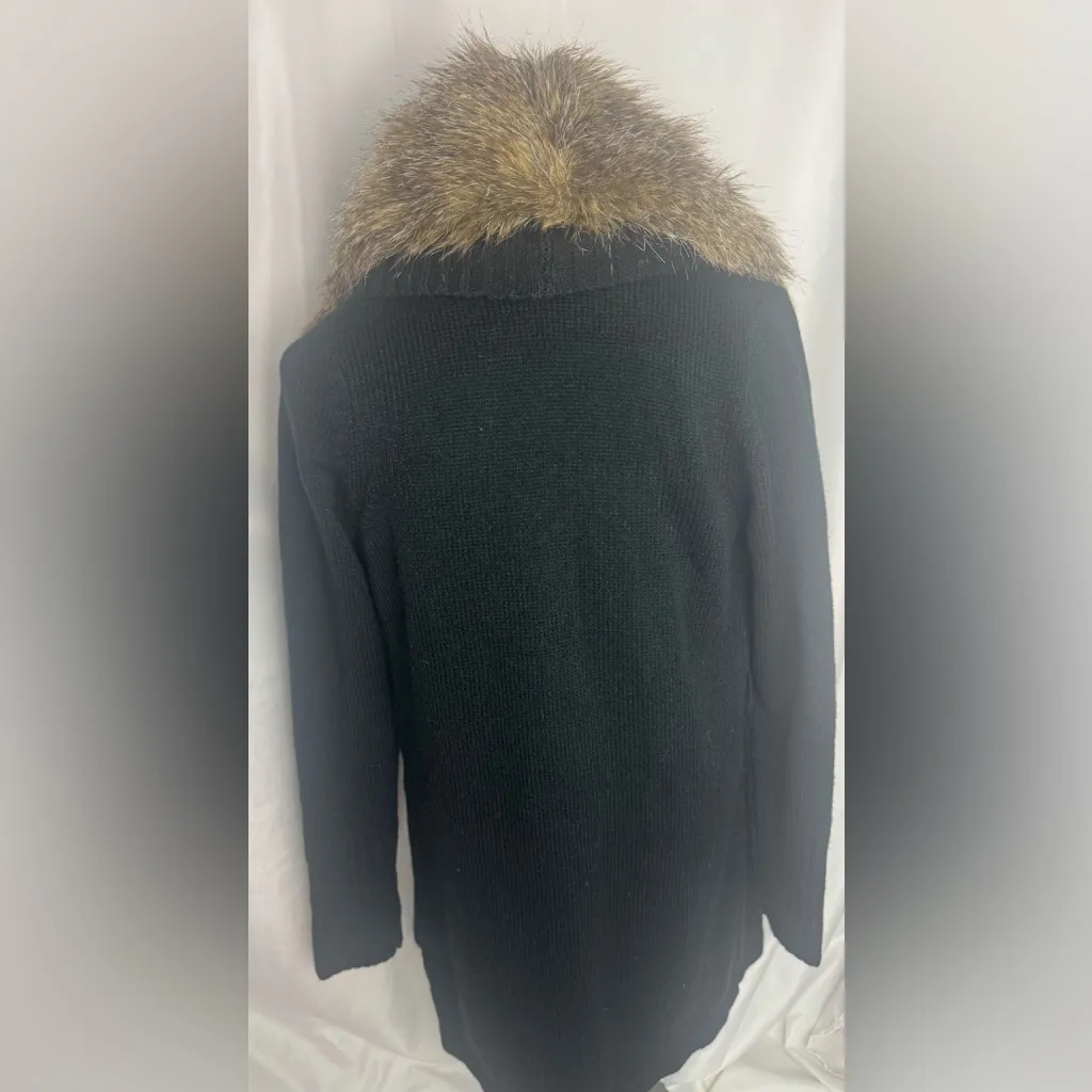 Luxe by Irina Black Cardigan with Faux Fur Collar XS - Image 8