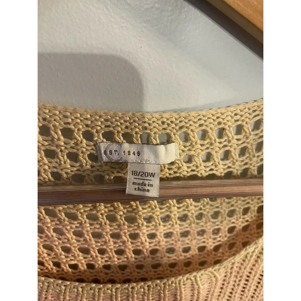 Women's C Est 1946 Plus Sz 18-20W Striped Open Knit Cap Sleeve Sweater Top Boho - Image 3