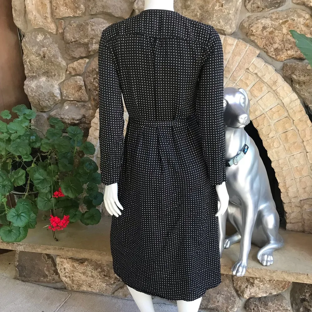 Gap Long Sleeve Wrap Dress Modest Polka Dot Black White Women's Small - Image 3