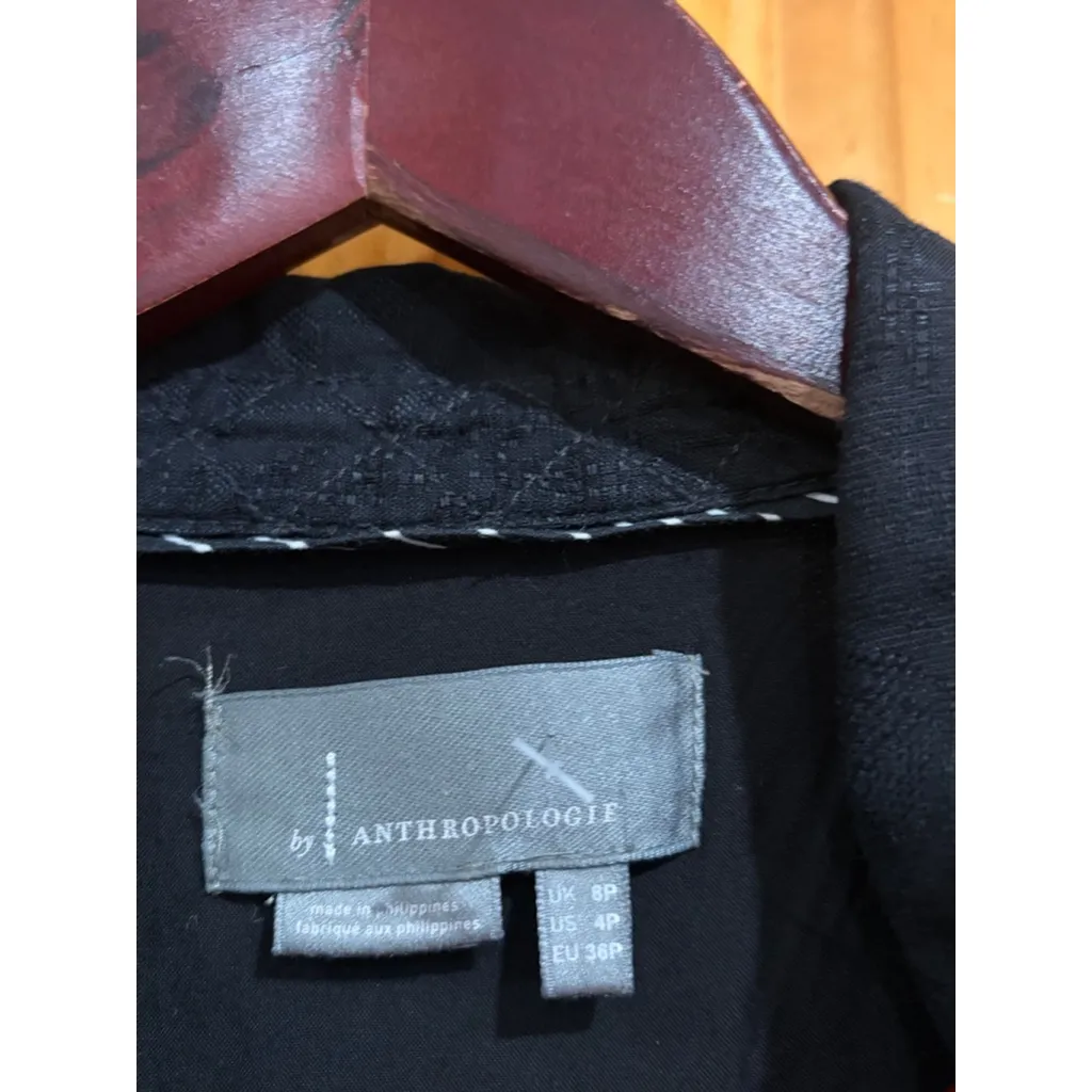 Anthropologie Black Linen Blend Button Front Shirt Dress Short Sleeve 4P - Image 2