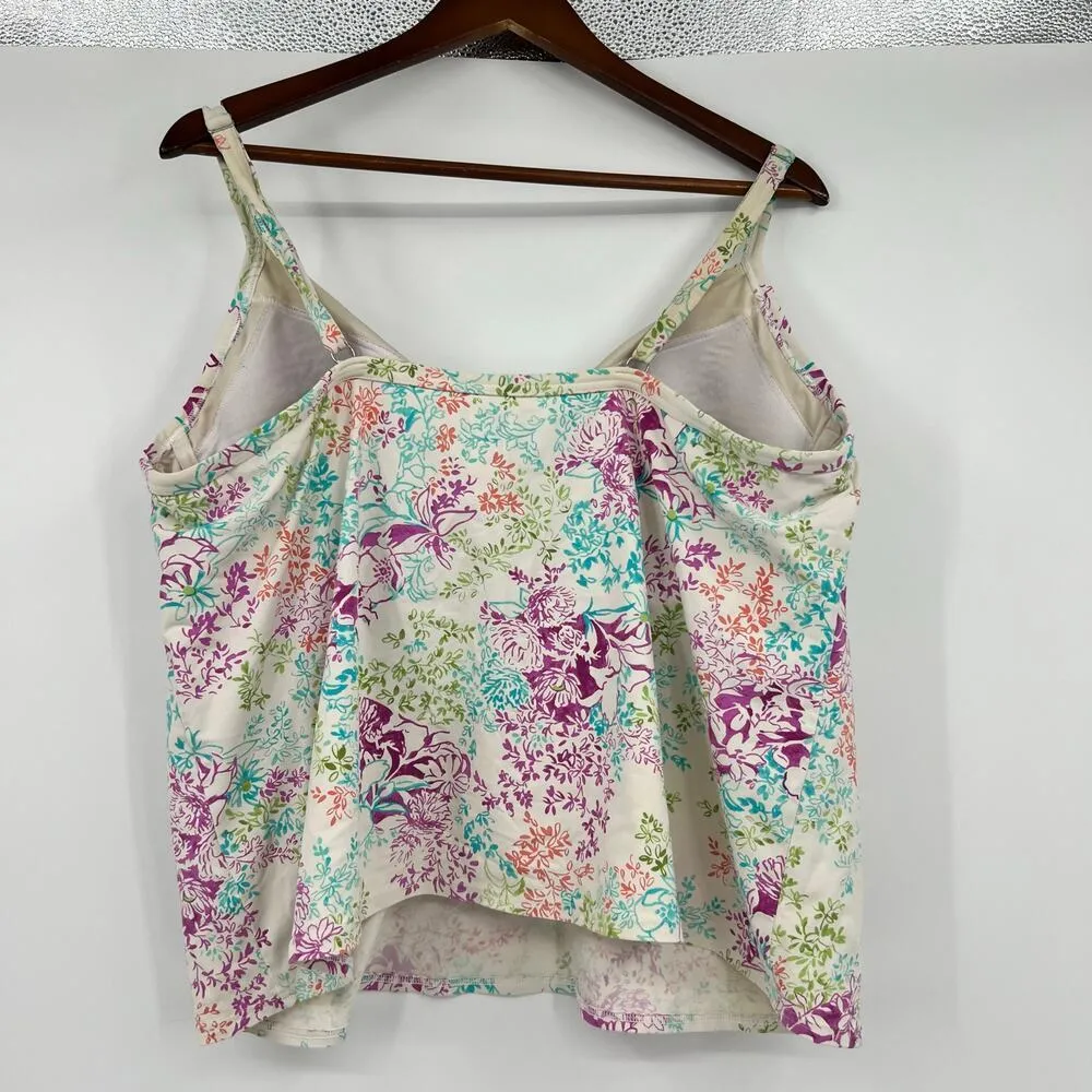 LANDS’ END Tankini Top Swimsuit Underwire Bra Cup Floral Padded Pink Green 22W - Image 4