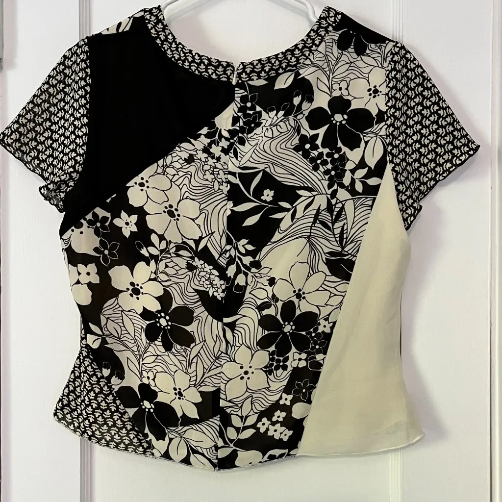 Oscar by Oscar de la Renta vintage floral patchwork blouse size 8 petite White - Image 3