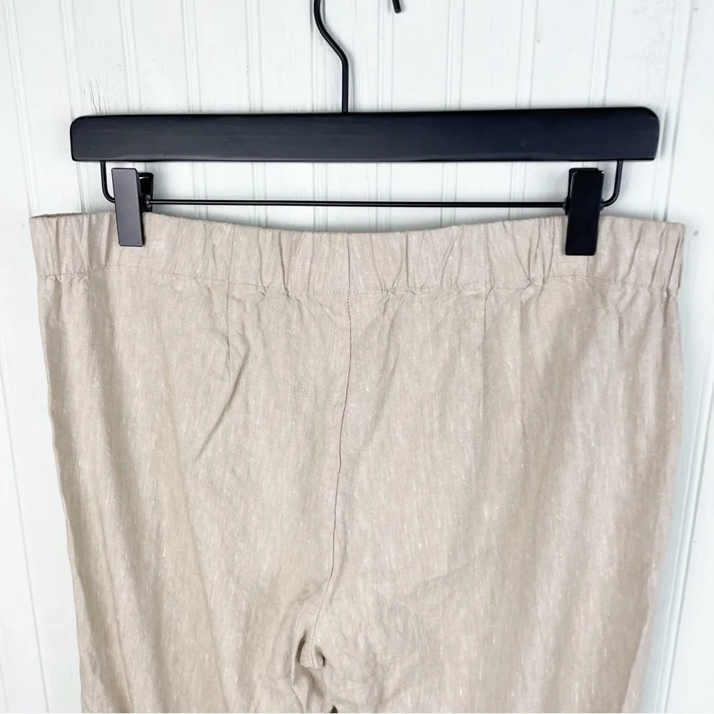J. Jill Linen Stretch Pants Flat Front Slit Ankle Macademia Tan Size Small - Image 5