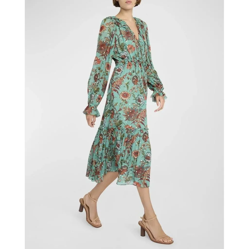 NWT Ulla Johnson Audette in Garden Bloom Floral Silk Chiffon Midi Dress 6 $790 - Image 8