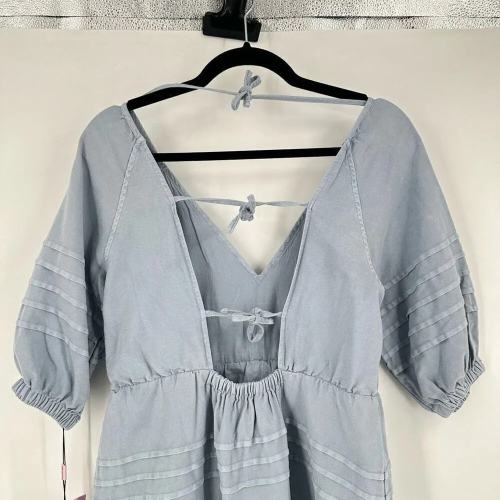 NWT Avec Les Filles Women's Tie Back Puff Sleeve Babydoll Dress Blue Size Small - Image 10