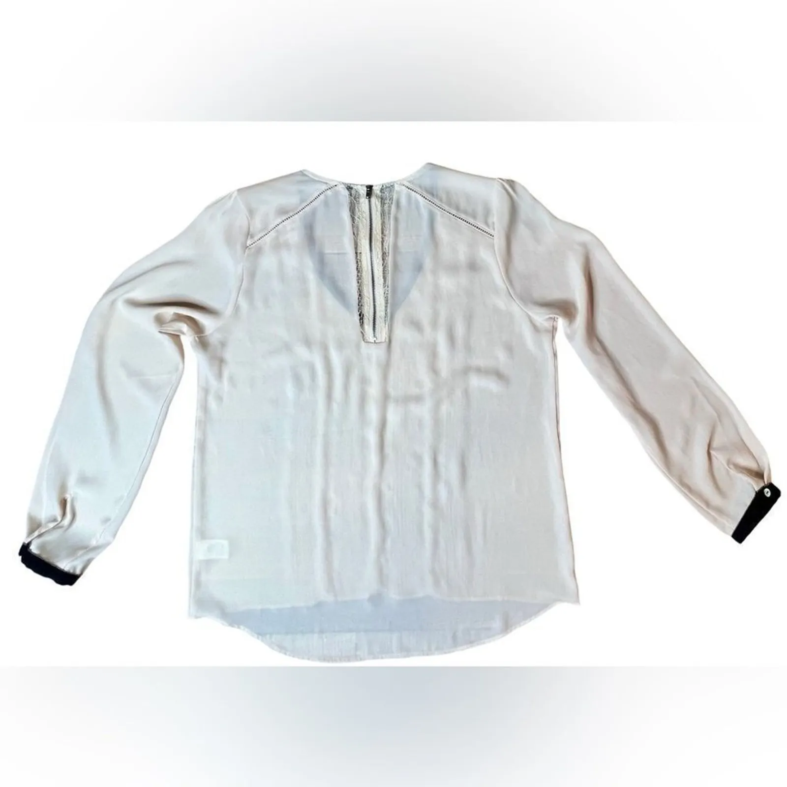 Daniel Rainn Sheer Pintuck Pleated Cream Long Sleeve Blouse MEDIUM Cottage - Image 9
