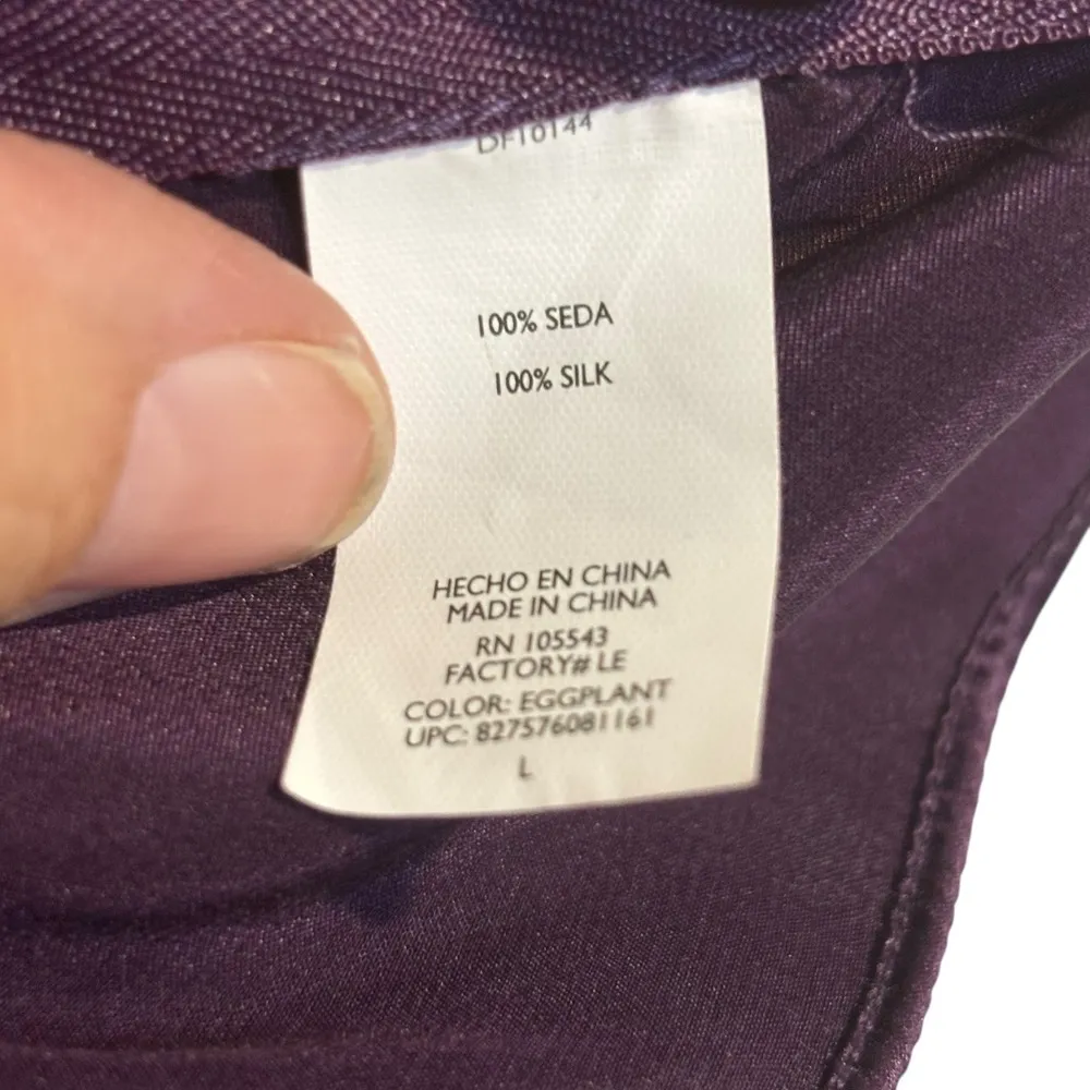 Daisy Fuentes Eggplant Purple Silk Blend Top Ruffle Sleeves V-Neck Blouse Large - Image 10