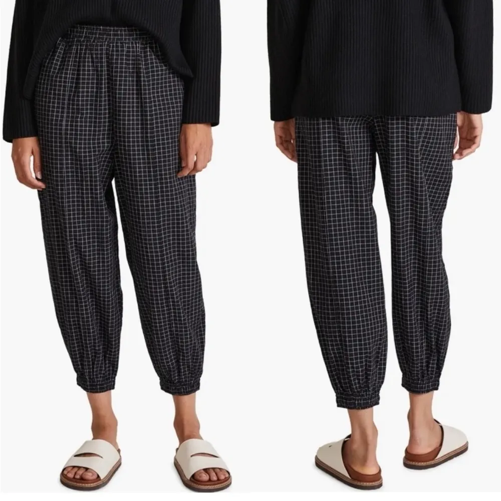 APIECE APART Zebra Windowpane Plaid Lightweight Organic Cotton Joggers XS - Image 2