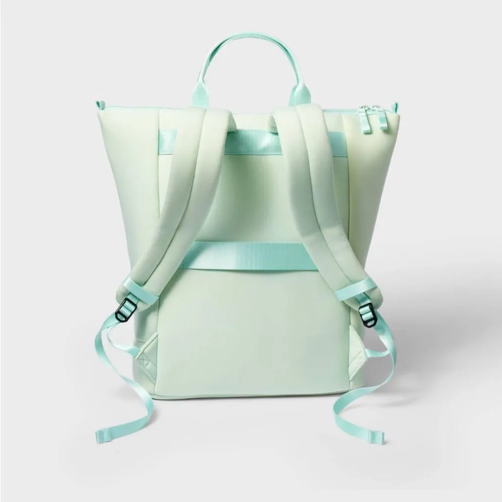 All in Motion16" Faux Neoprene Scuba Tote Backpack Green Blue Luggage Strap - Image 3