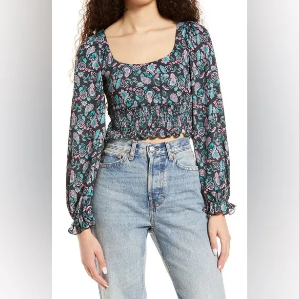 TopShop - Crop Smocked Square Neck Blouse in Black Paisley - NWT - Image 4