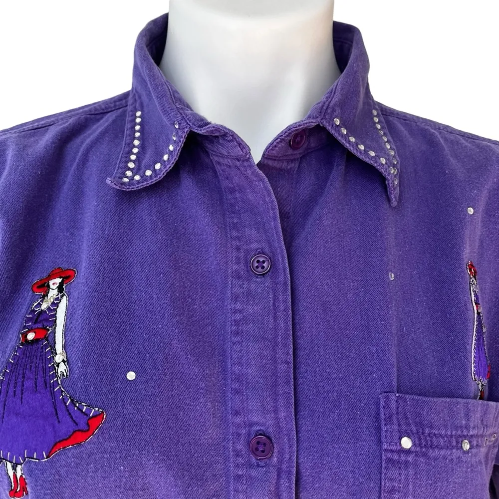 Vintage H&J “Red Hat Society” Purple Cotton Short Sleeve Shirt, Sz M Size M - Image 9