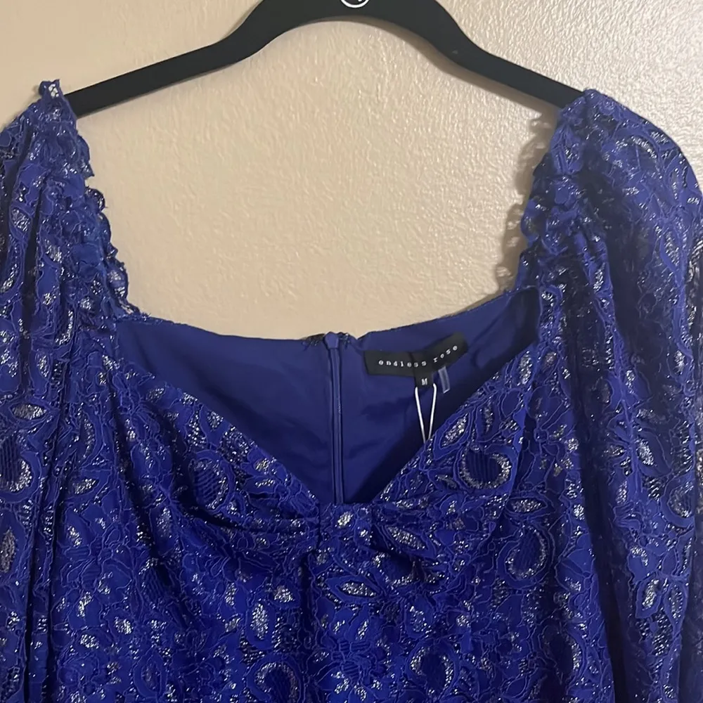 Endless Rose Dress Sz M Bonded Violet Lace Mini Special Event Cocktail Feminine - Image 2