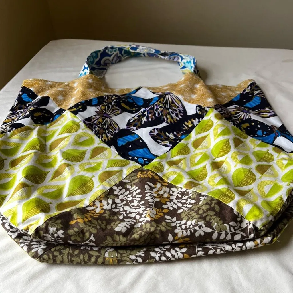 Handmade Patchwork Tote Bag Colorful Quilted Cotton Market Bag Boho Eco - Image 7