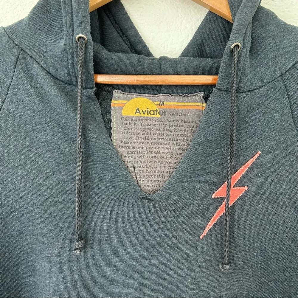 Aviator Nation Bolt Stitch Chevron Split Neck Pullover Crop Hoodie grey medium - Image 13