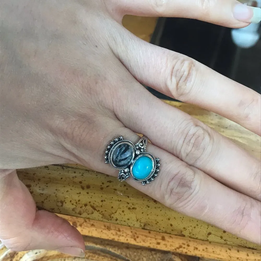 Sleeping Beauty Turquoise White Buffalo Sterling Silver Ring Size 8 - Image 3