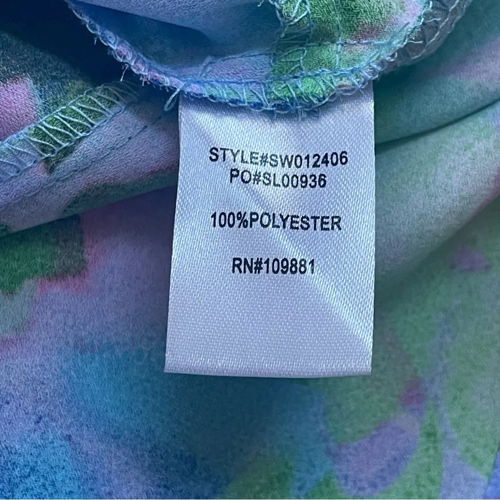 Sunny Leigh Floral Colorful Ruffled Blouse Top with Basque Teal Sz Large - Image 12