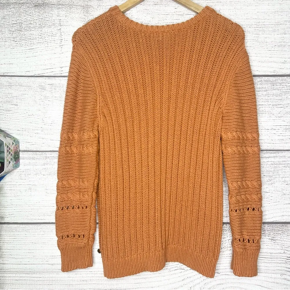 Roxy Orange Paradise Maker Cable Knit Crew Neck Sweater Size Medium - Image 6