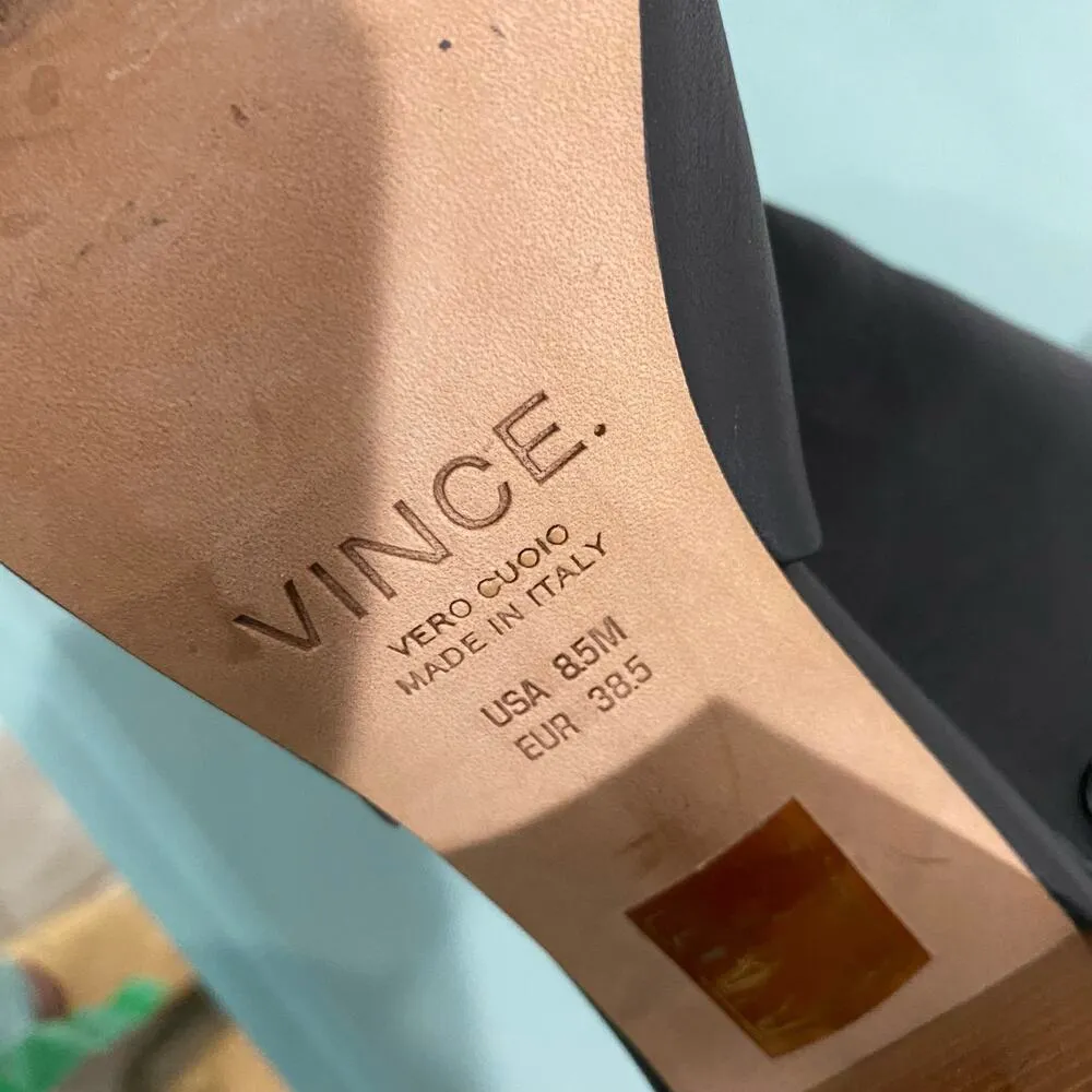 Vince Addie Black Leather Peep Toe Bootie Heel Size 8.5 - Image 4