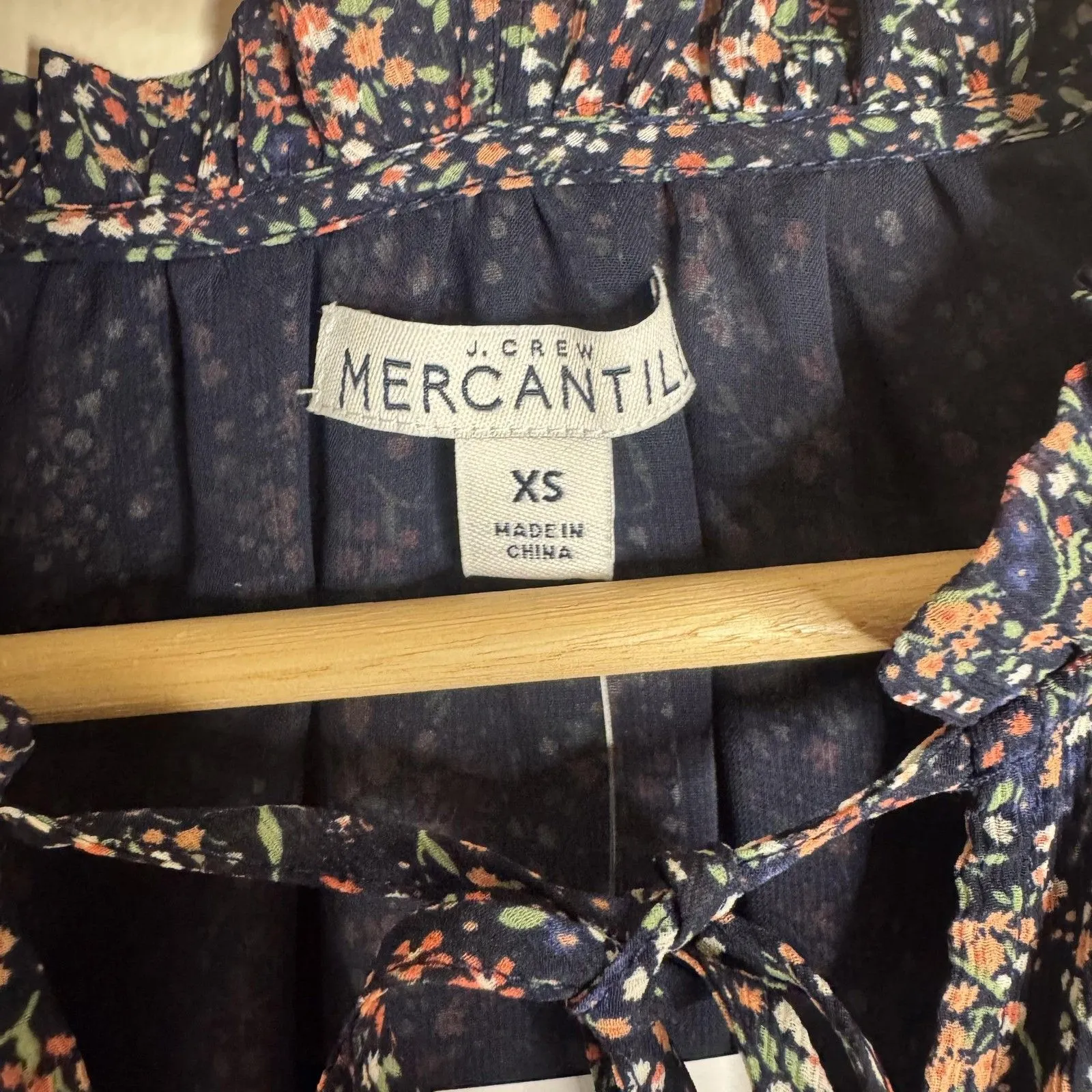 J. Crew Mercantile Dress Womens Extra Small Navy Blue Floral Long Sleeve XS - Image 6