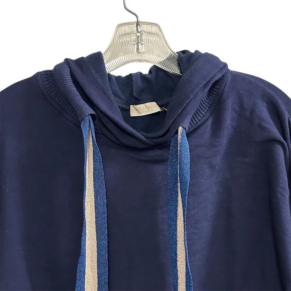 Ramy Brook Women's Navy Blue Tatum Puff Sleeve Hoodie Sweatshirt Size L - Image 3