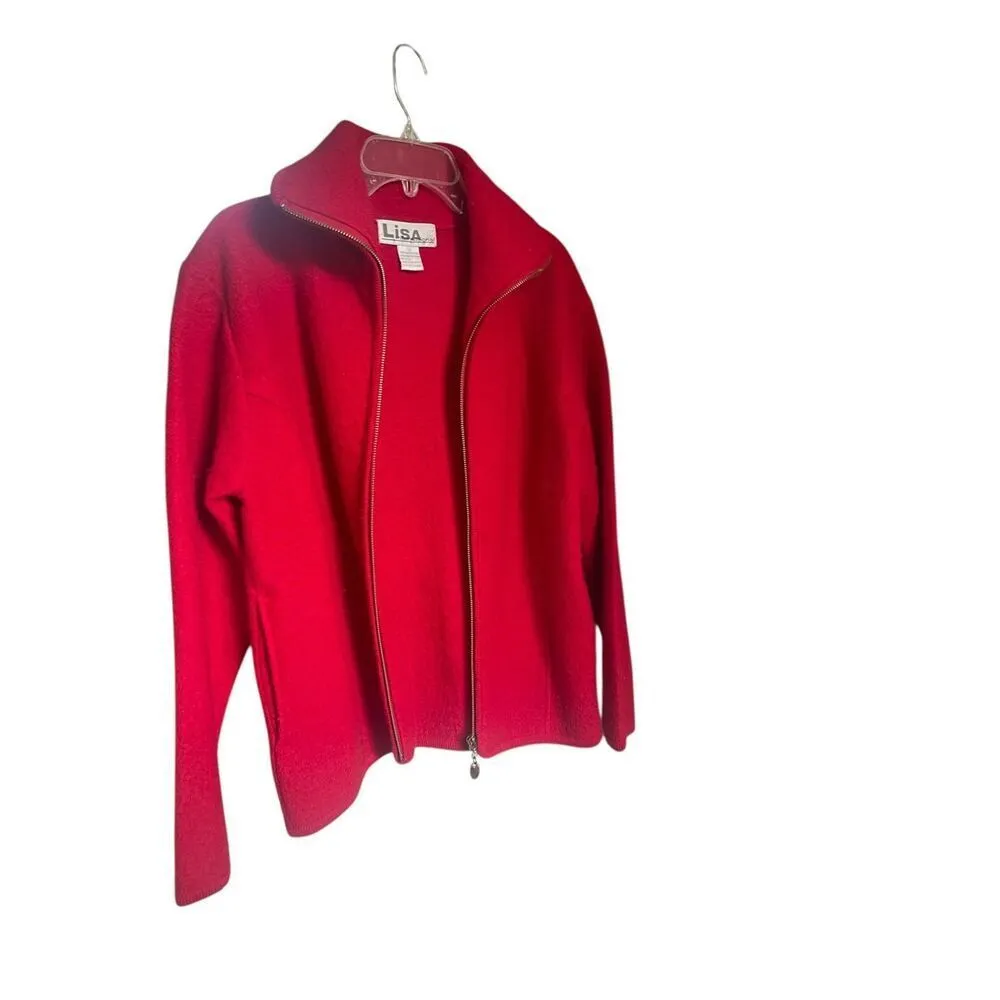 Lisa International 100% Boiled Wool Full Zip Jacket Red M Size M - Image 7