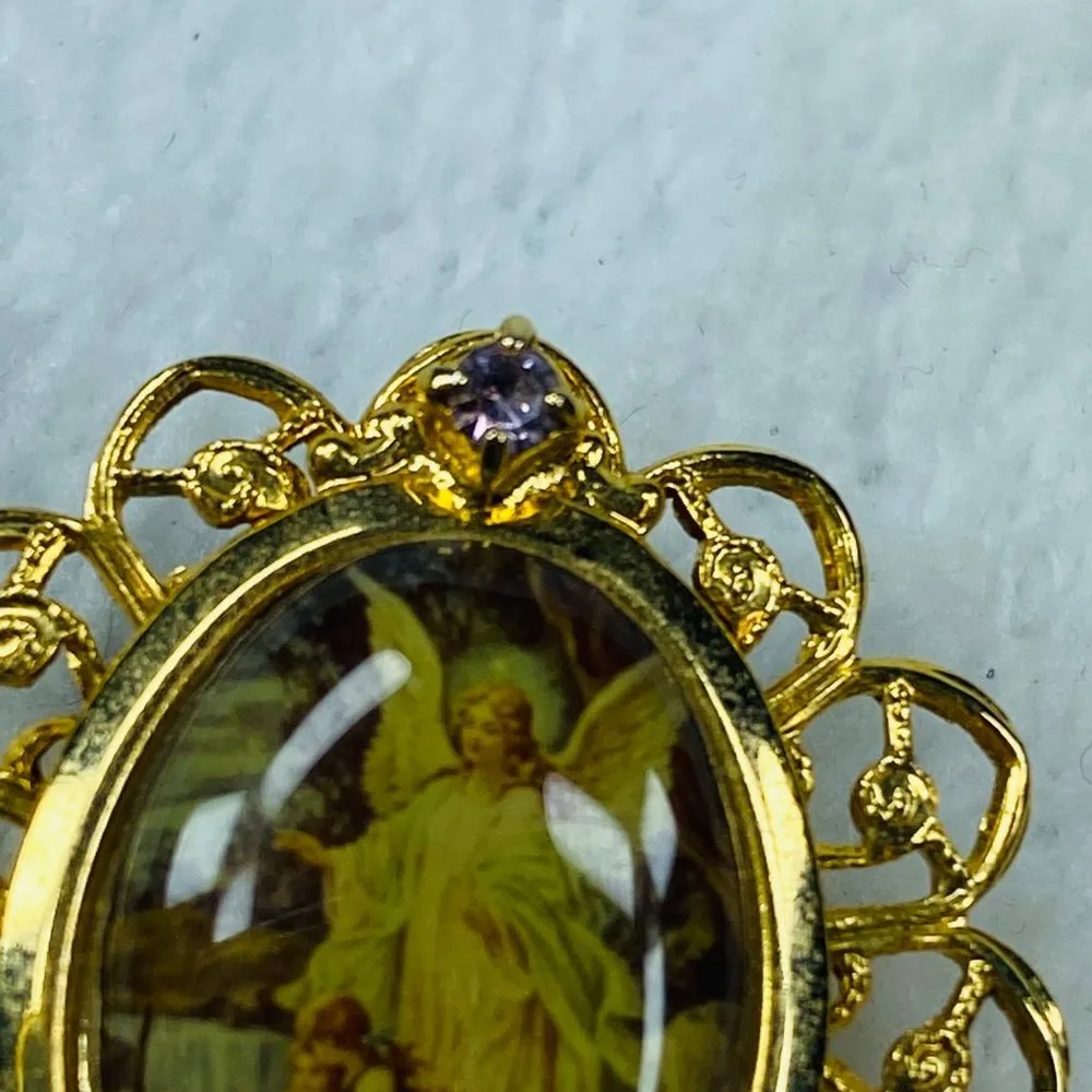 Jesus God Children Religious Tie Tack Jewelry Pin Brooch Gold Tone Filagree - Image 3