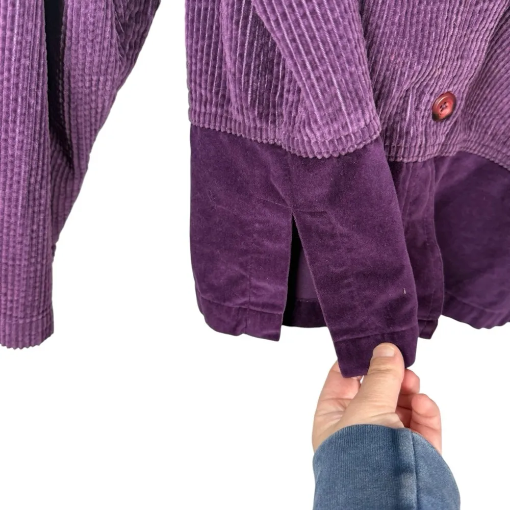 VINTAGE Y2K Denim & Co Corduroy Velvet Button Front Jacket in Purple Size Large - Image 3