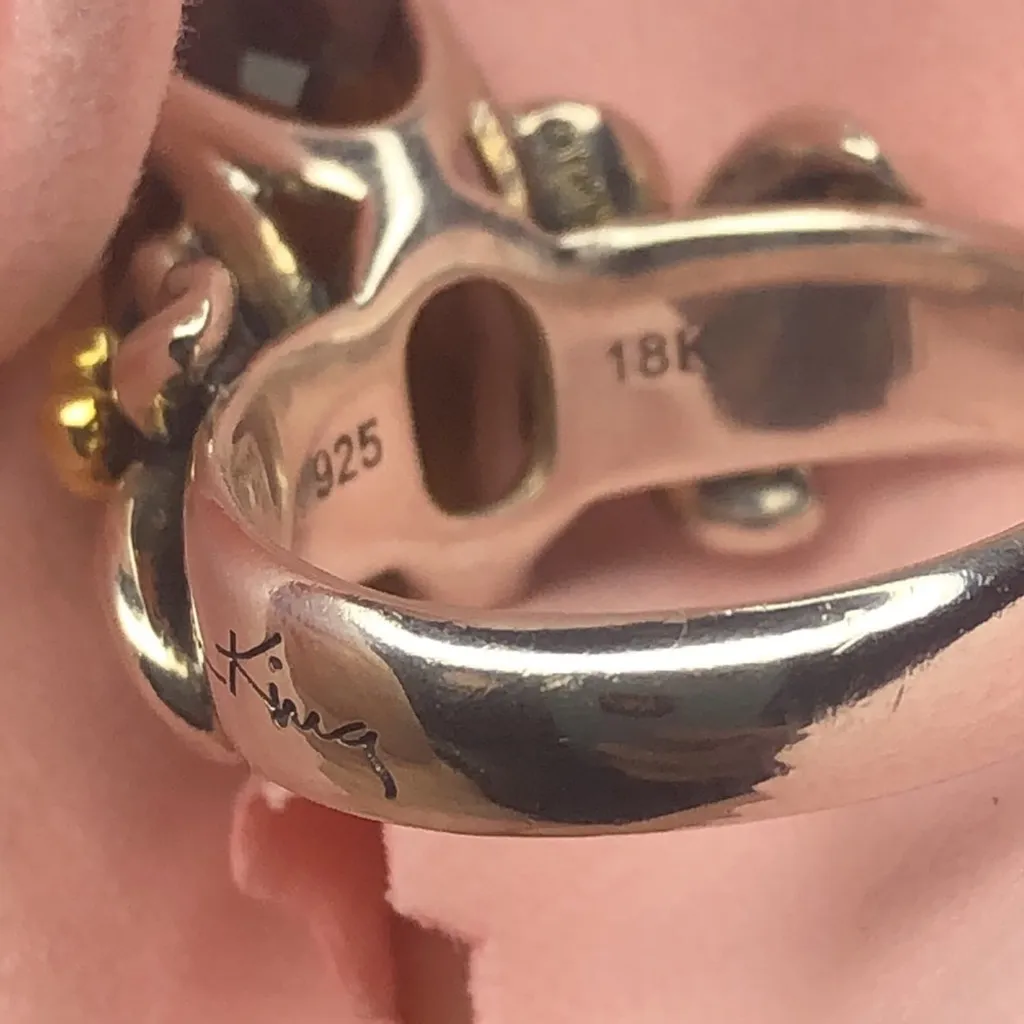 ANN KING Whiskey Topaz Floral 18k Yellow Gold 925 Sterling Silver Ring - Image 13