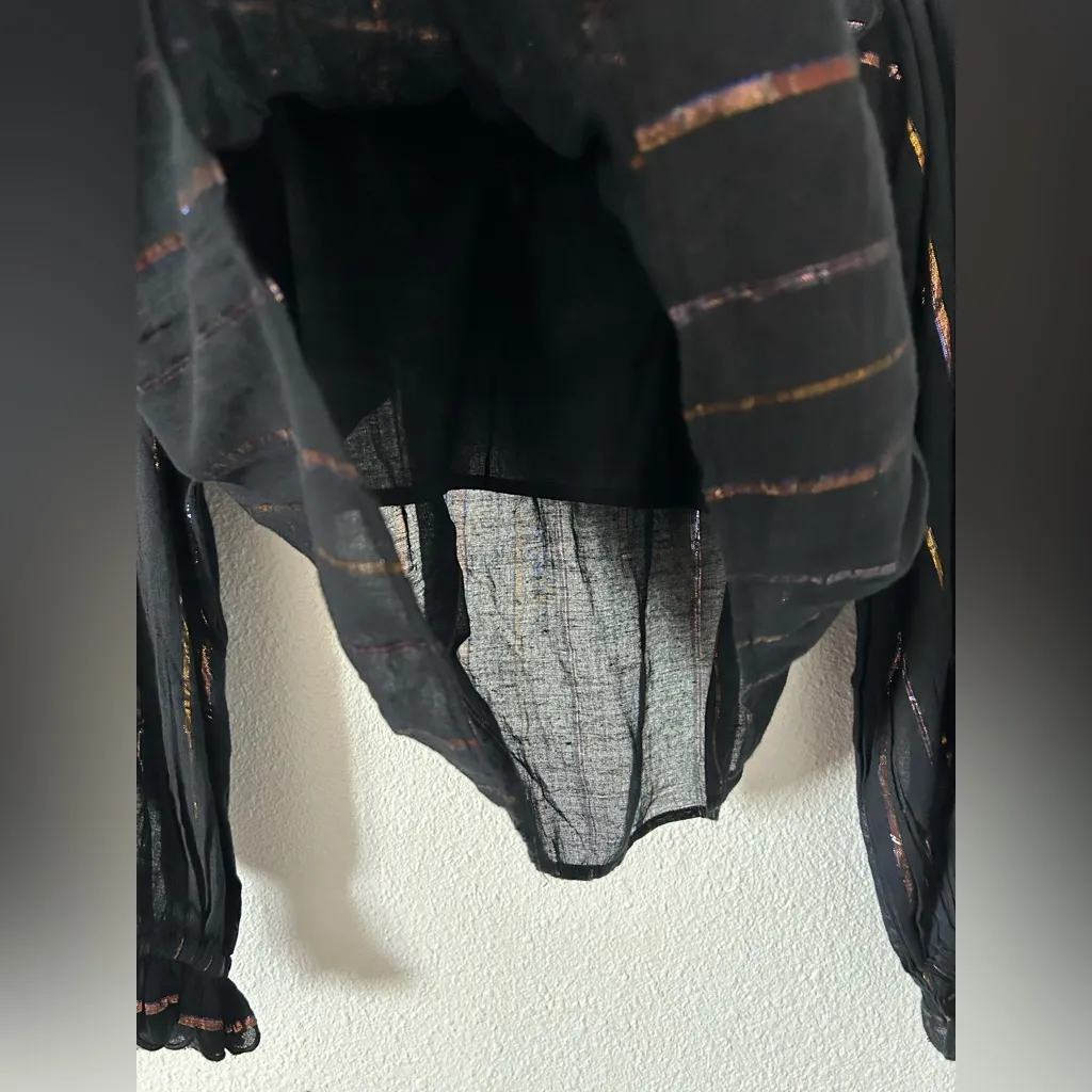 Farm Rio Metallic Stripe long sleeve Ruffle Shirt sz XXS NWOT - Image 8