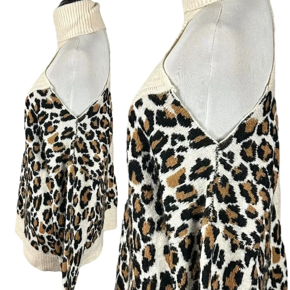 RED BY BKE Mob Wife Cold One Shoulder Cable Knit Sweater Leopard Small Brown - Image 5