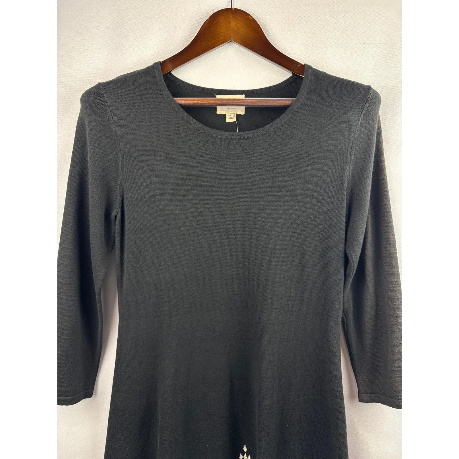 Women’s eci Medium Black Knit Sweater Dress w/ White Abstract Pattern - Image 2