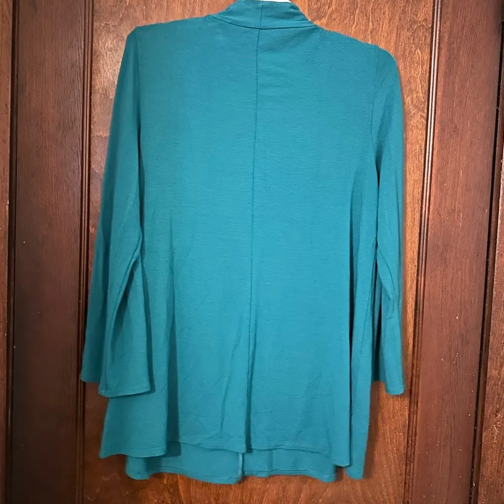 Eileen Fisher Stretch Jersey Bracelet-Sleeve V-Neck Top Teal Size M - Image 3