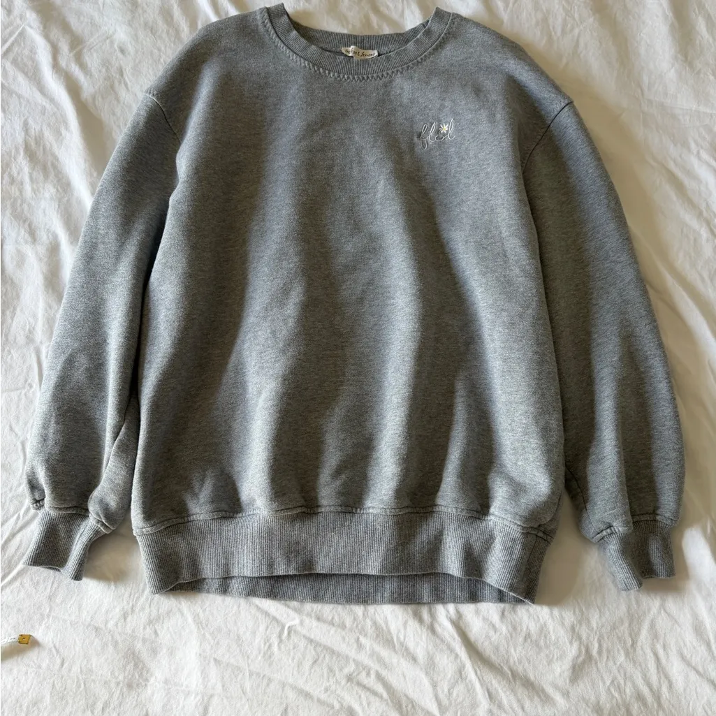 For Love & Lemons Alex Oversized Crewneck Sweatshirt Heather Grey Size XXS - Image 2