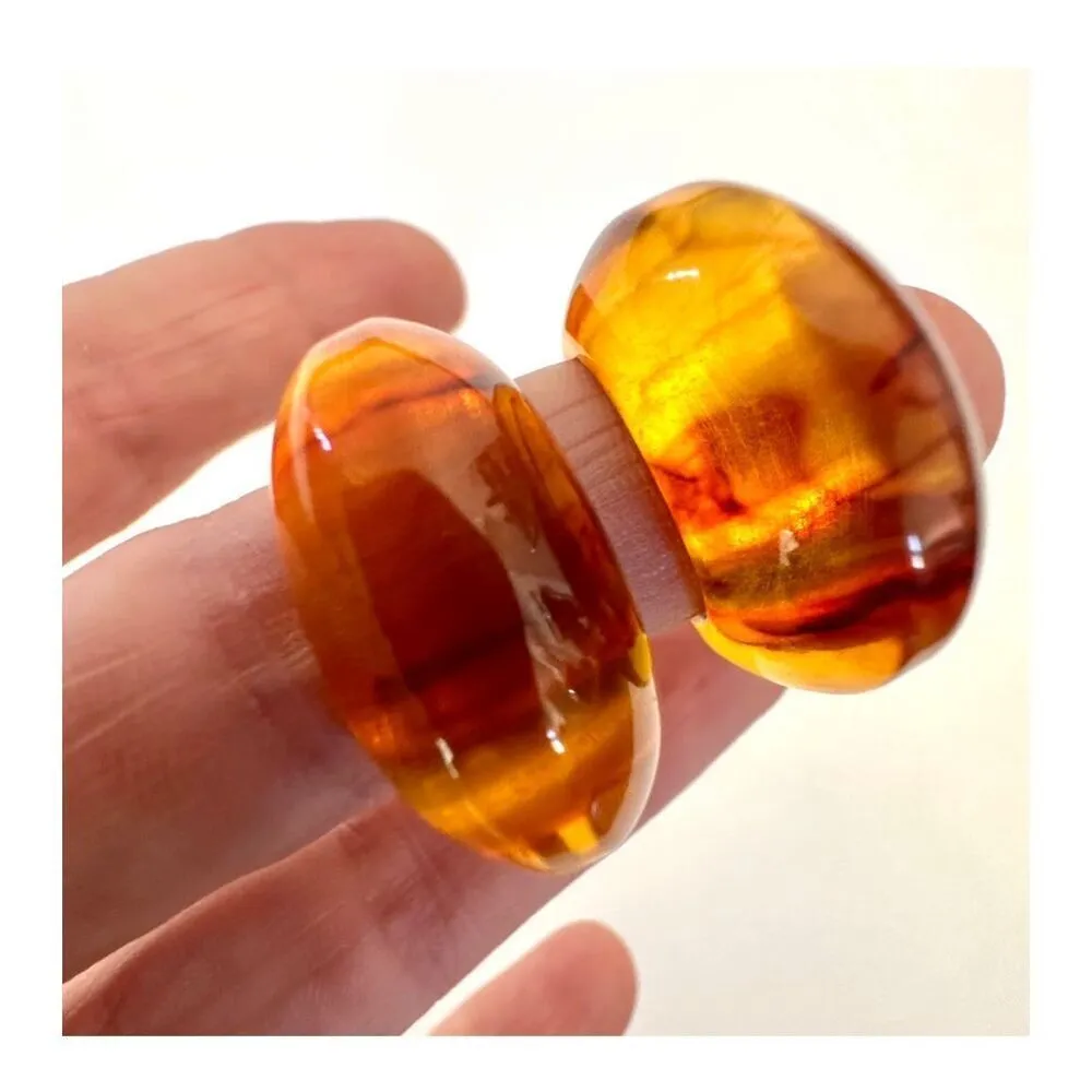 translucent root beer bakelite vintage hoop earrings Orange - Image 7