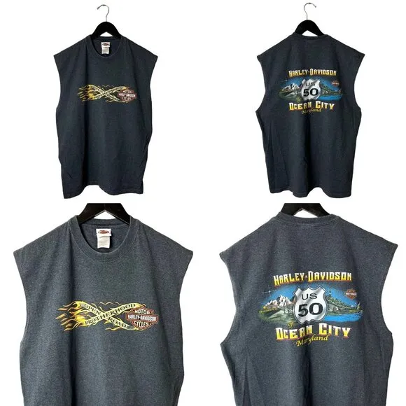Vintage Y2K Harley Davidson Open Road Brotherhood Muscle Shirt Gray XL Tank Top - Image 2