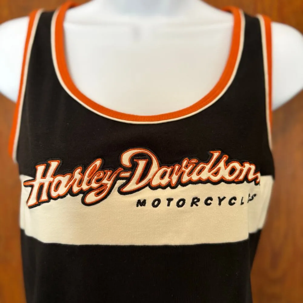Harley Davidson Scoop Embroidered Logo Crest Tank Small Y2K - Image 3