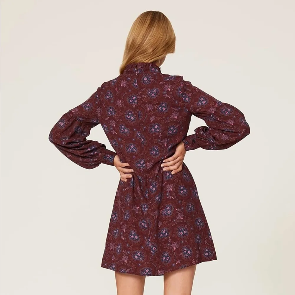 Derek Lam Mock Neck Shift Dress 40 Floral Crepe Maroon 6 - Image 8