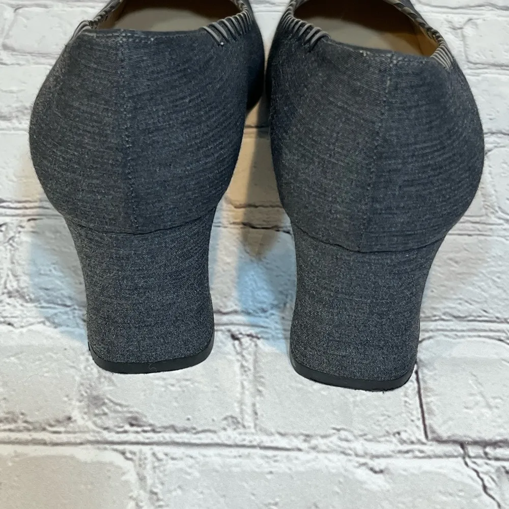 VAN ELI Career Pumps Gray Stitched Edges Block Heel - Image 4