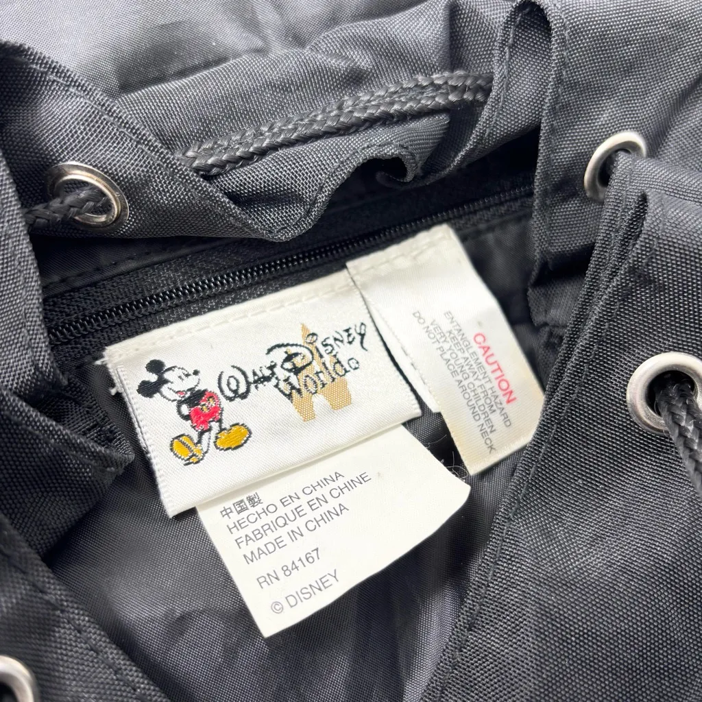 Walt Disney World Black Embroidered Drawstring Book Bag Backpack Character Logo - Image 5
