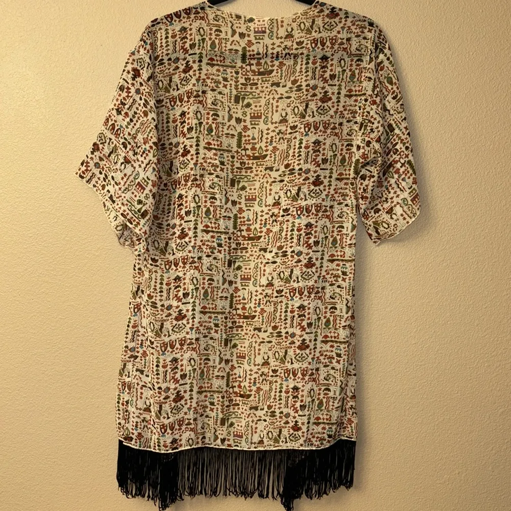 MONROE Size SMALL Fringe Kimono Wrap Coverup Boho Ethnic Earthy - Image 10