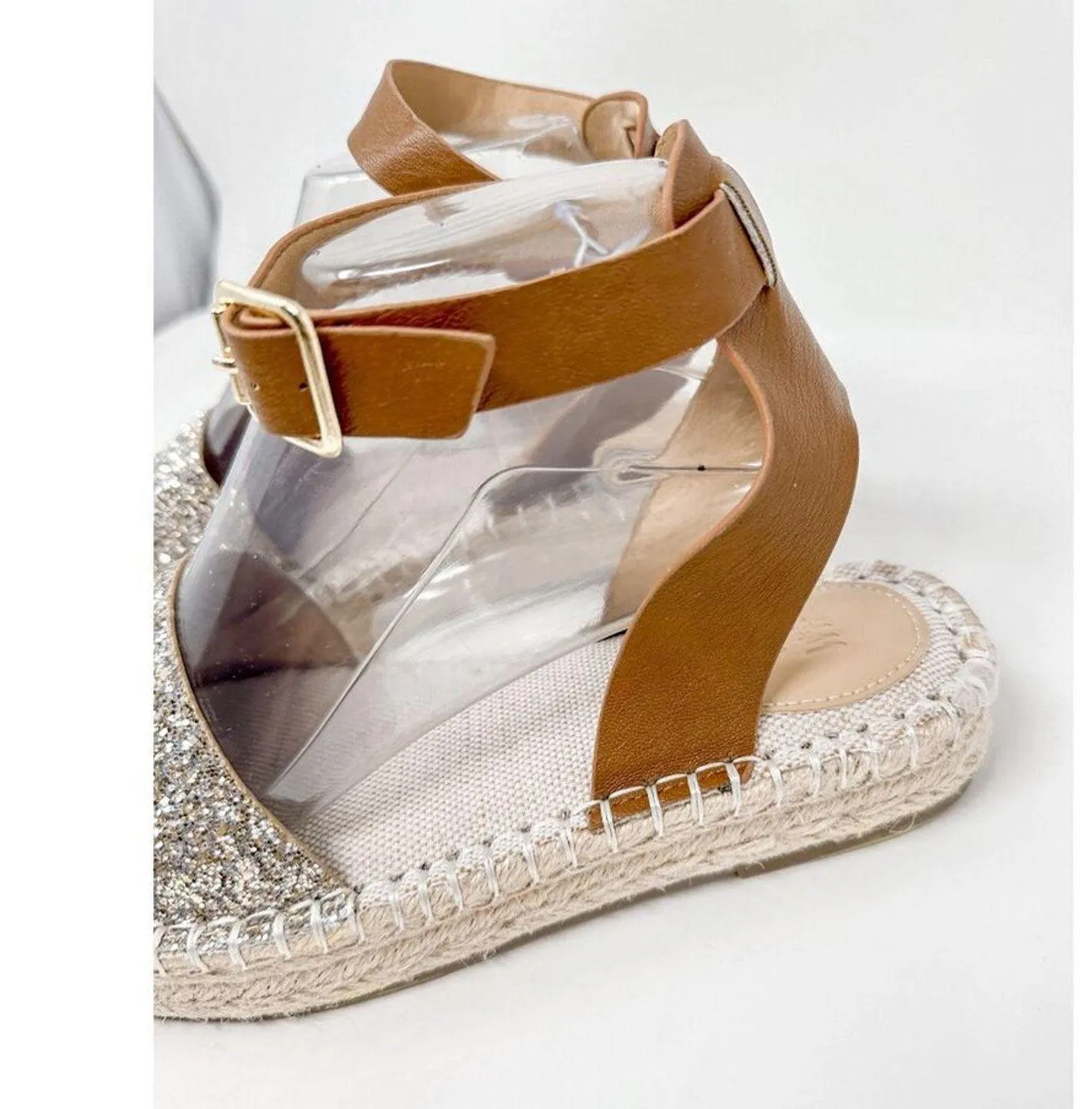 NEW H&M Platform Espadrilles Sparkling Sandals Brown Cream US Size 8 Size 39 - Image 2