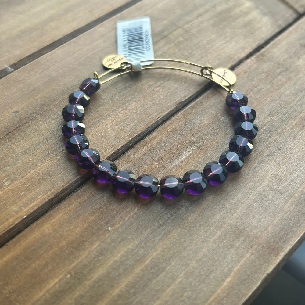Alex and Ani Amethyst Luxe Glass Beaded Bangle in Brass with Gold Electroplate - Image 3