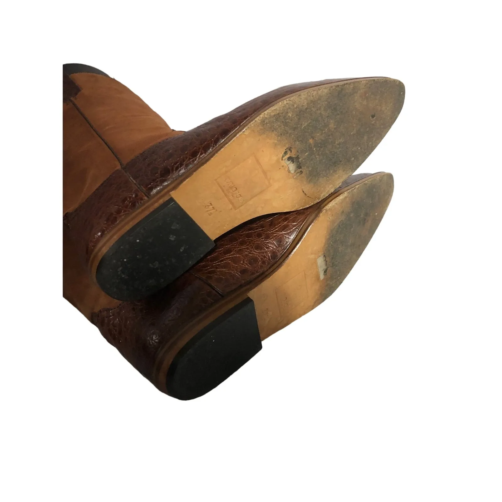 1990s Armando Pollini Brown Leather & Suede Western Tall Boots Size 6.5 - Image 9