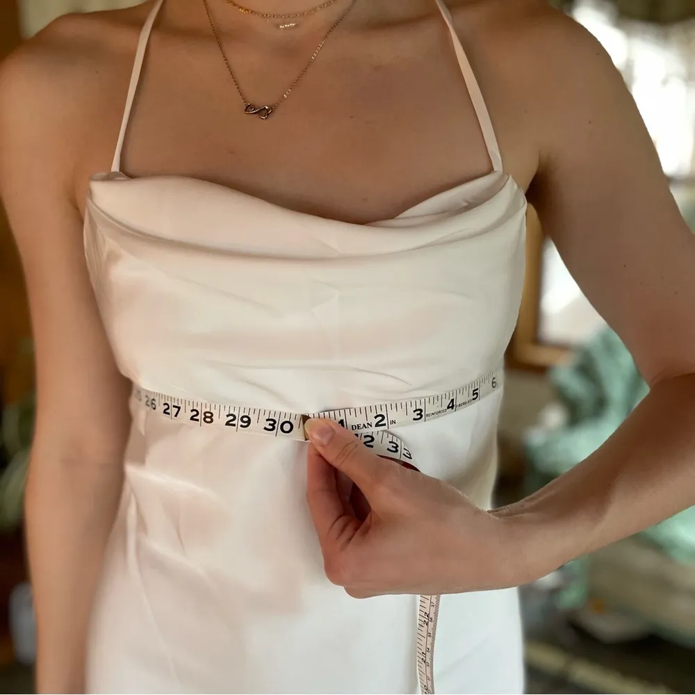 Elegant Ivory White Satin Draped Cowl Neck Open Back Slip Bridal Gown 6 - Image 5